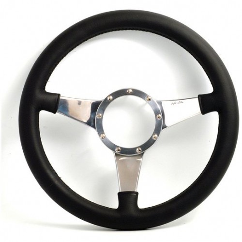 Moto-Lita Steering Wheel 14", Leather Rim with Polished Dished Spokes (Solid) image #1