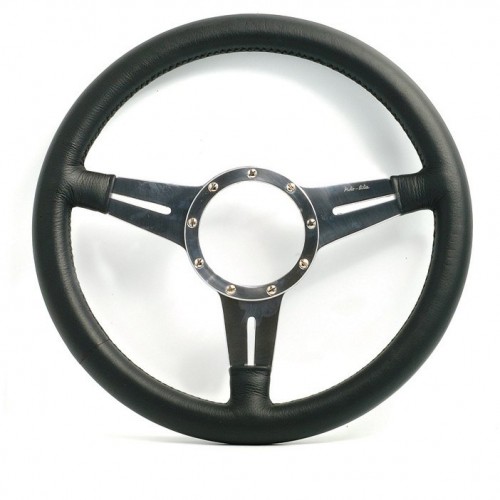 Moto-Lita Steering Wheel 13", Leather Rim (Flat) with Polished Slotted Spokes image #1