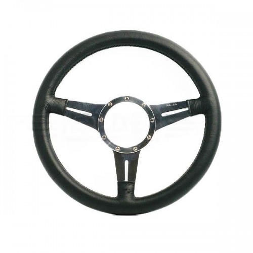 Moto-Lita Steering Wheel 15", Leather Rim (Flat) with Polished Slotted Spokes image #1