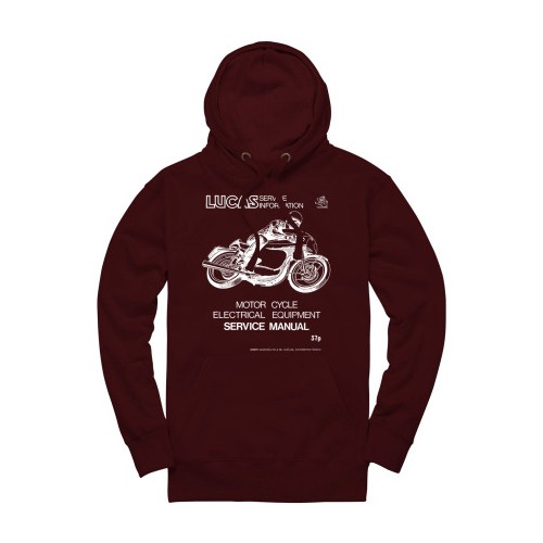 Lucas Motorcycle Service Manual Pullover Hoodie - Burgundy image #5