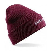 Lucas Text Cuffed Beanie - Burgundy